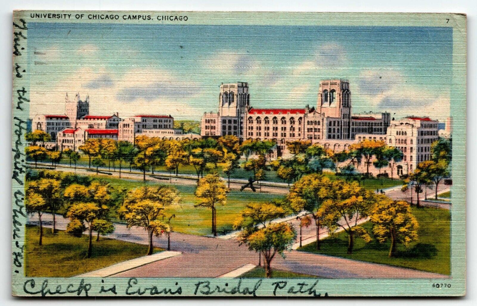 University of Chicago Campus Linen Postcard Illinois IL PM 1945