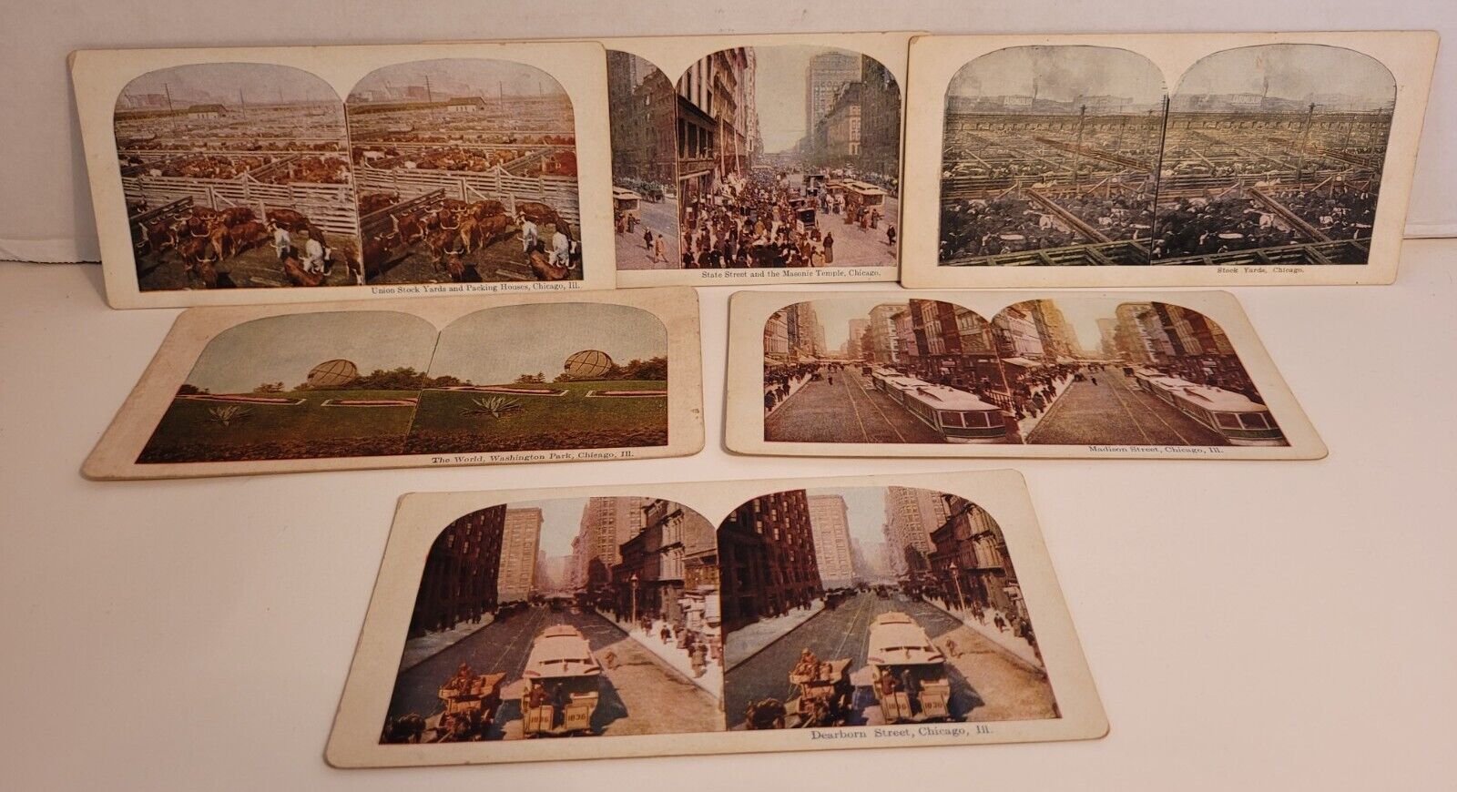 Lot Of 6 Chicago, Illinois Color Stereoview Cards Scenes