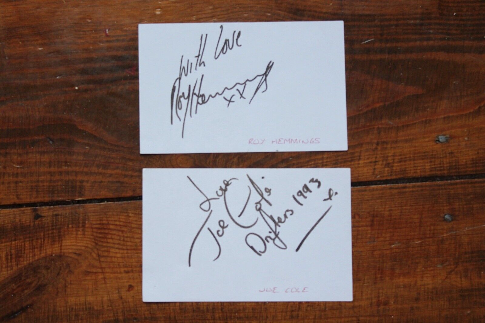 2x DRIFTERS Hand SIGNED 5.5x3.5” Index Cards ROY HEMMINGS & JOE COLE Soul 1993