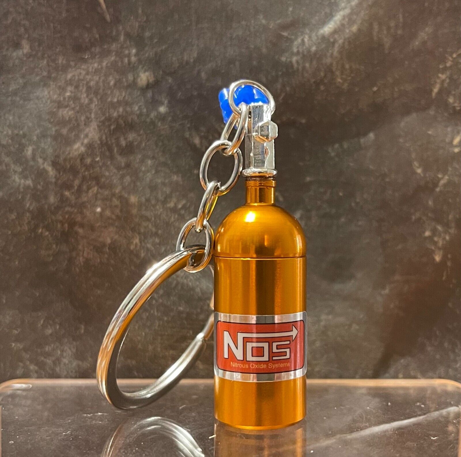 Orange Nitrous Oxide Bottle Keychain Metal Mini Car Turbo NOS Keychain gift cute