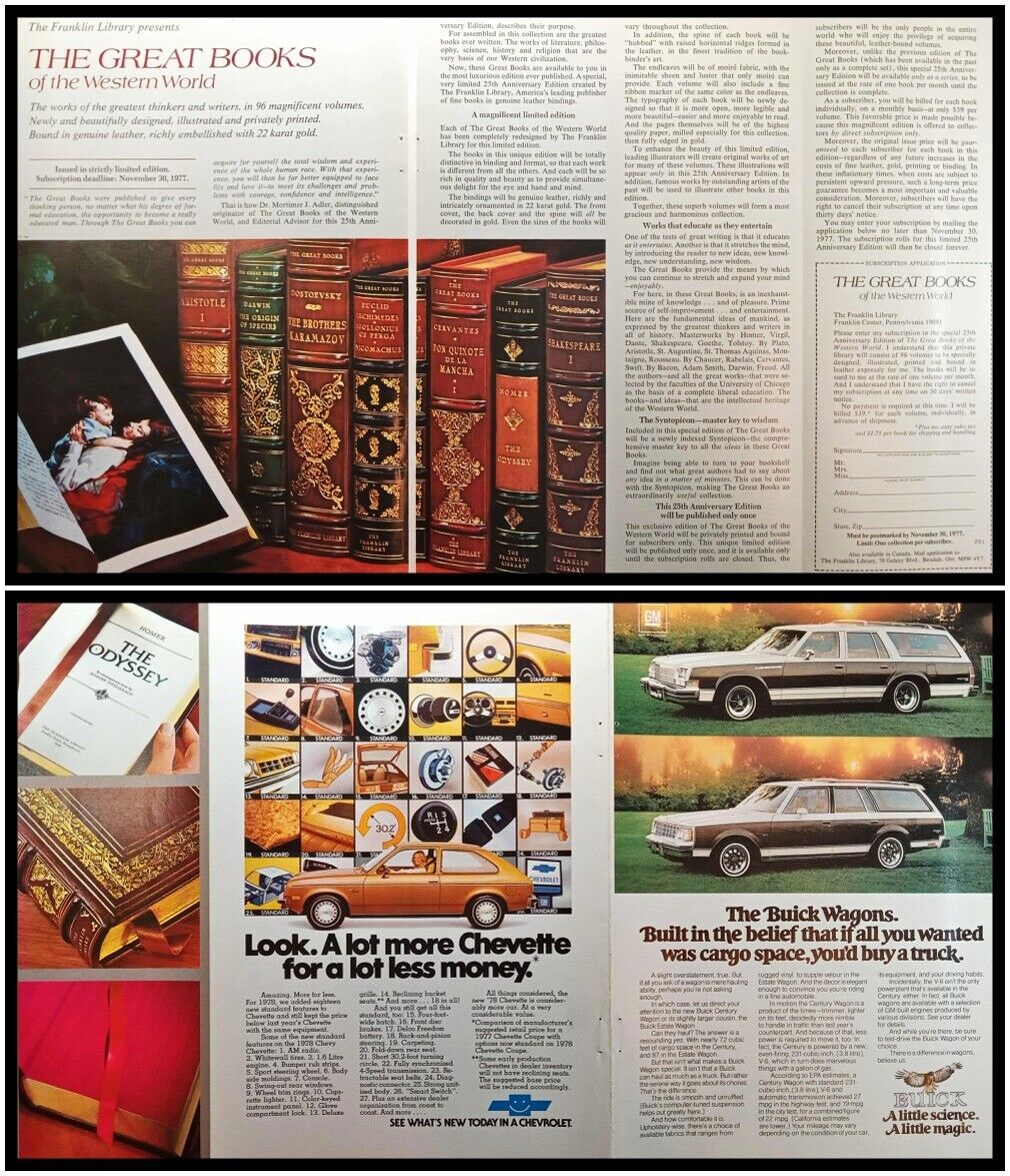 1977 Franklin Library Great Books Western World/ Chevette/ Buick Wagon Print Ad