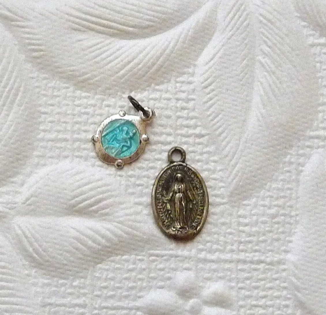 Tiny Catholic Medals, Sterling Lot of 2