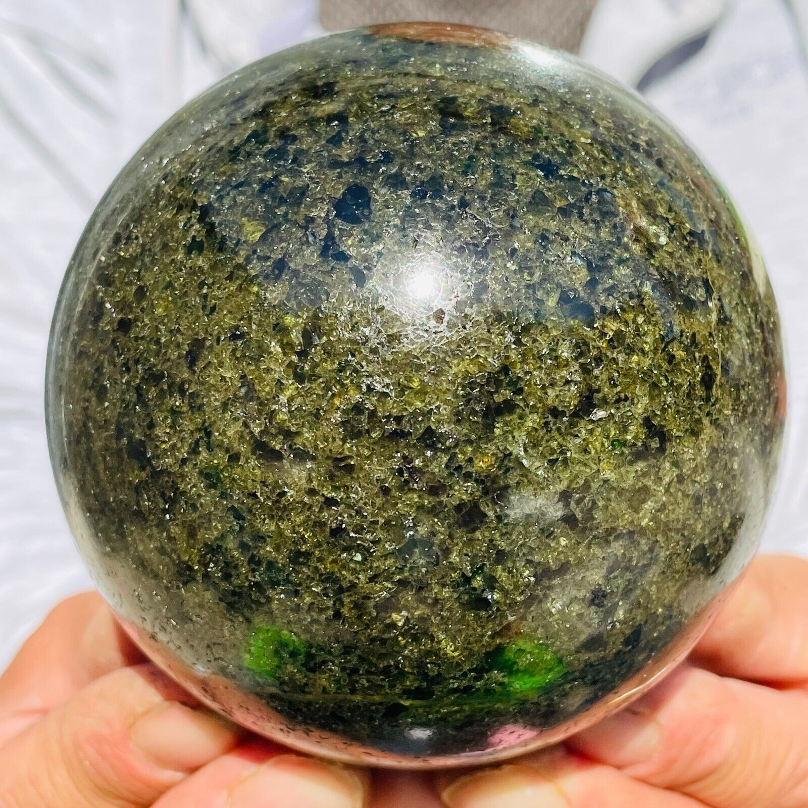 3.64lb Large Dark Green Olivine Peridot Crystals Sphere Gemstone Healing Reiki