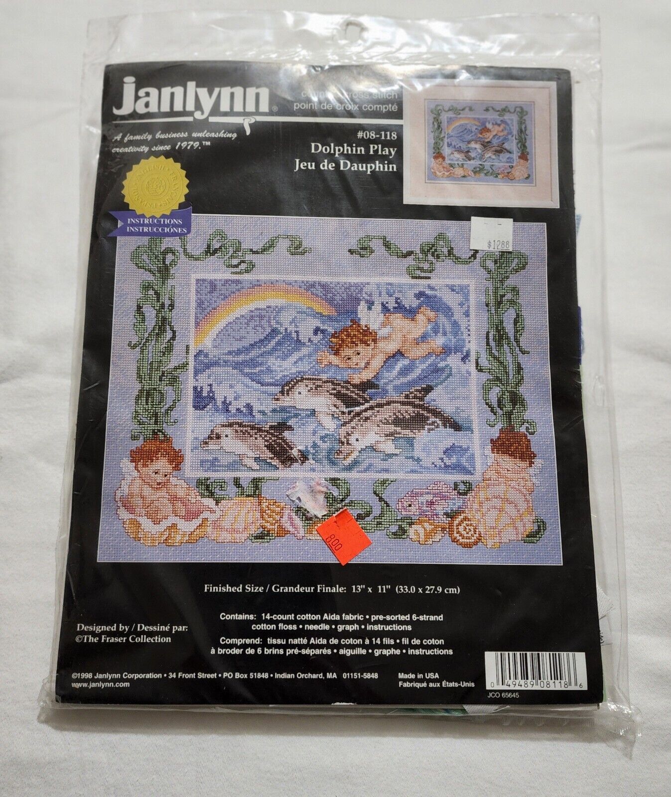 Vintage 1998 Janlynn DOLPHIN PLAY Counted Cross Stitch Kit - #08-118
