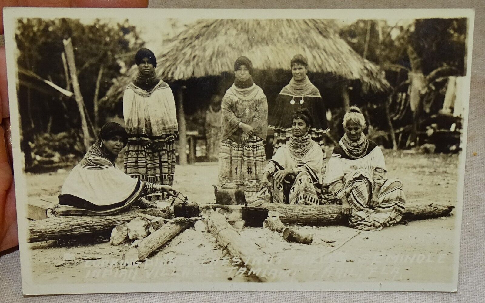 Antique Postcard Seminole Indian Village Tamiami Trail Florida, Cooking Chestnut