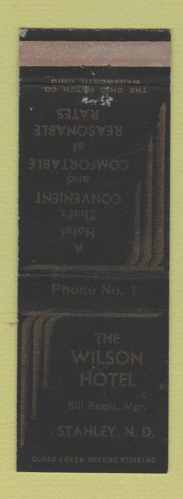 Matchbook Cover - Wilson Hotel Stanley ND