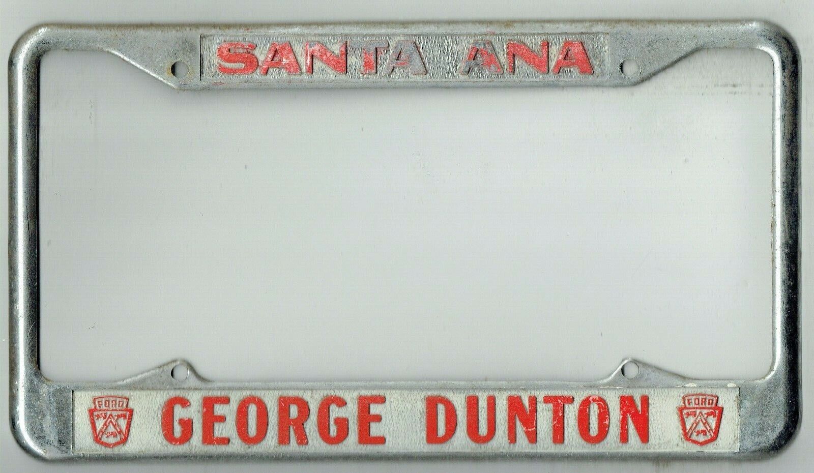 RARE Santa Ana California George Dunton Ford Vintage Dealer License Plate Frame