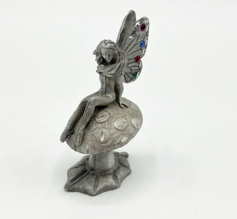 Vintage Spoontiques Pewter Nude Fairy Nymph On Mushroom Figurine HMR1342 2.75
