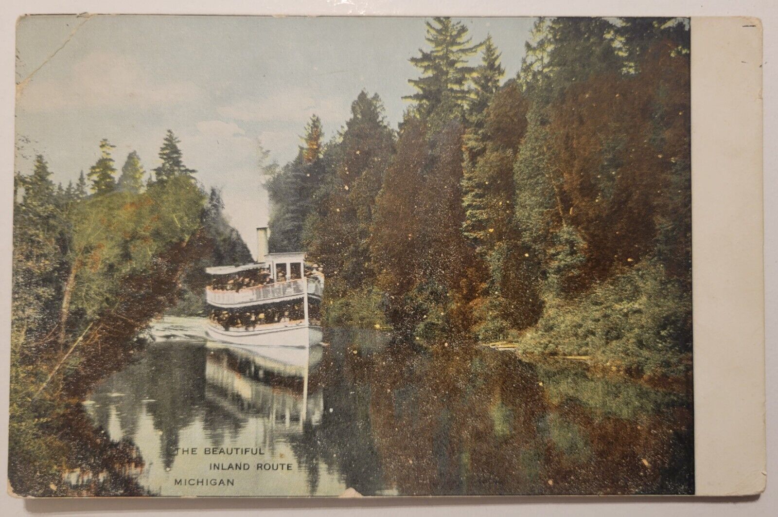 Postmarked Charlotte 1908 Postcard Riverboat Steamer Inland Route Michigan O25 