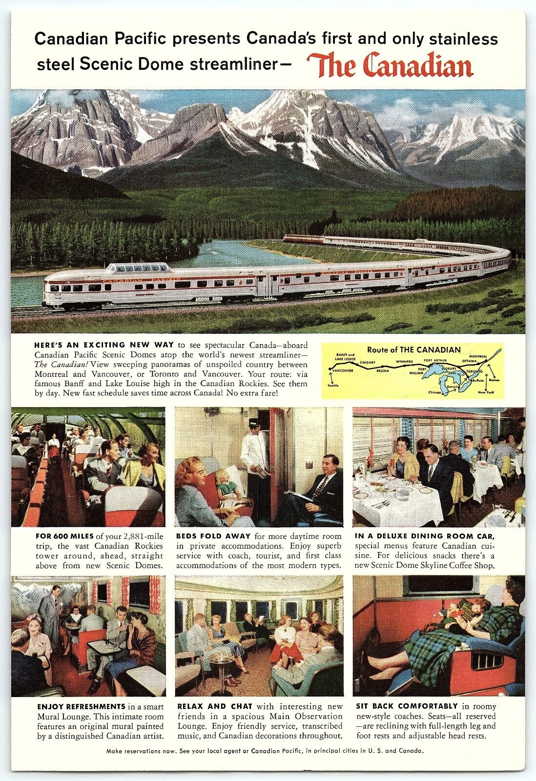 1950s CANADIAN PACIFIC THE CANADIAN SCENIC DOME STREAMLINER PRINT AD Z6037