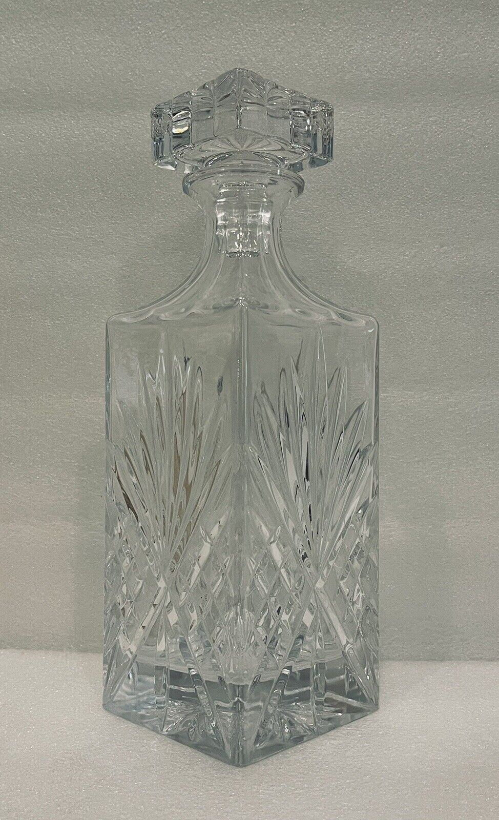 Vintage Bourbon Whiskey Crystal Decanter 10.5” Tall 3.5” Square