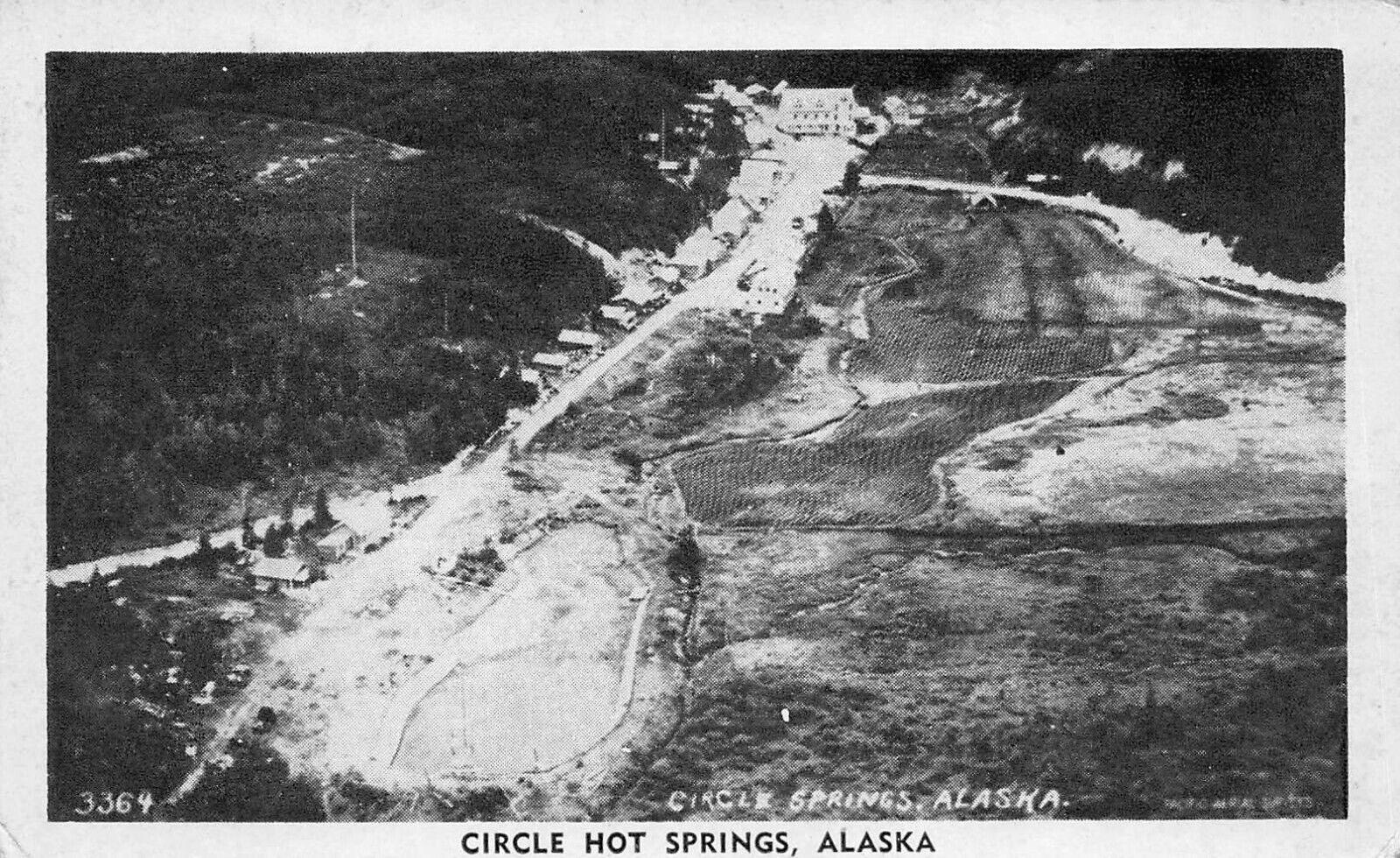 1944 ALASKA PHOTO POSTCARD: AERIAL VIEW OF CIRCLE HOT SPRINGS, AK
