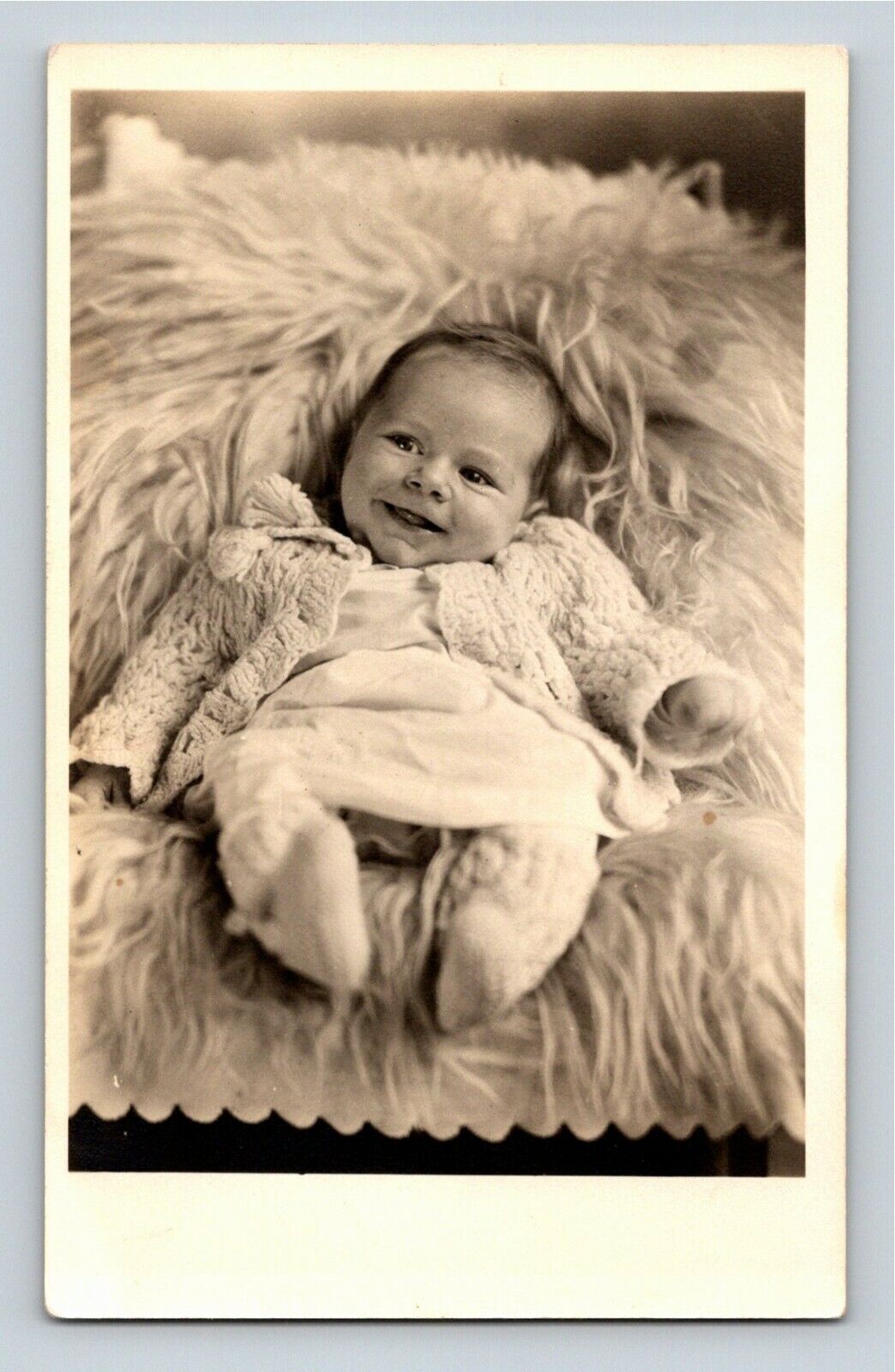 Cute Smiling Baby in Knitted Sweater Id\'d Dwain McIntosh RPPC