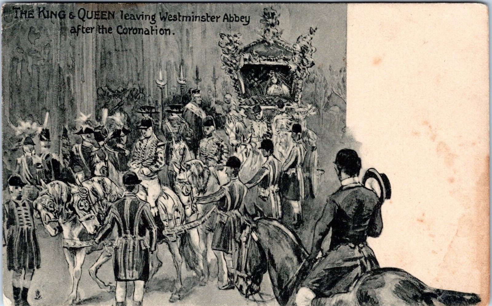 King, Queen Leaving Westminster Abbey - 1902 Coronation Souvenir Tuck Postcard