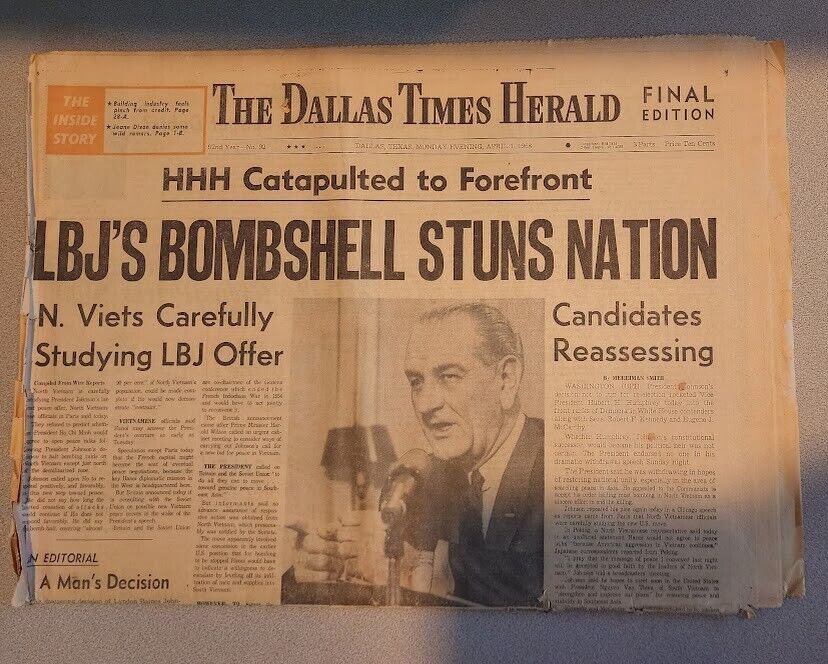 Dallas Times Herald April 1 1968 LBJs bombshell \