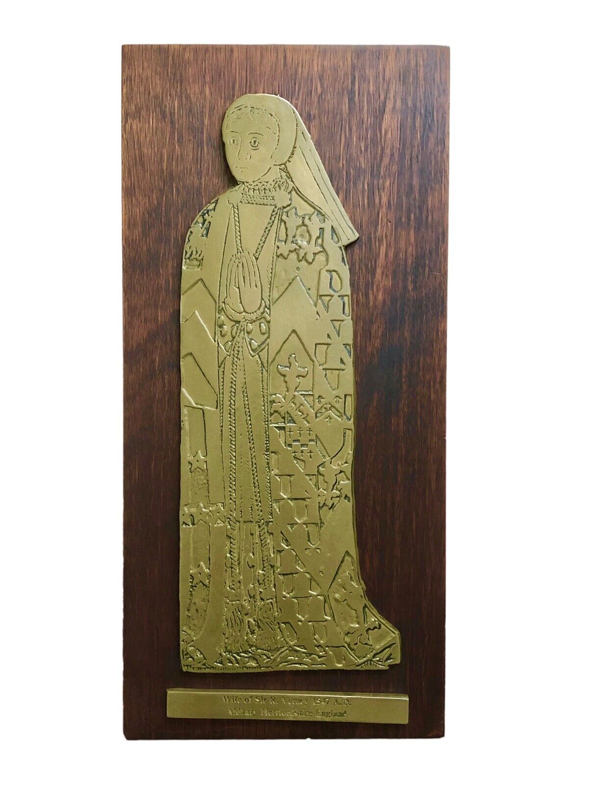 Lady Elizabeth Verney Brass Grave Rubbing Wood Mounted Plaque Made In England