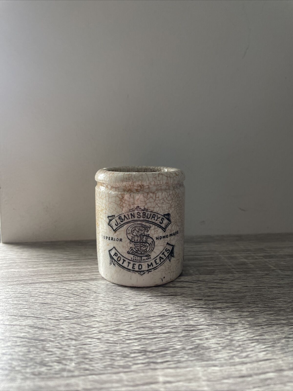 Damaged Old Vintage Antique Printed Jam Pot Jar Keiller Sainsbury\'s Meat Paste