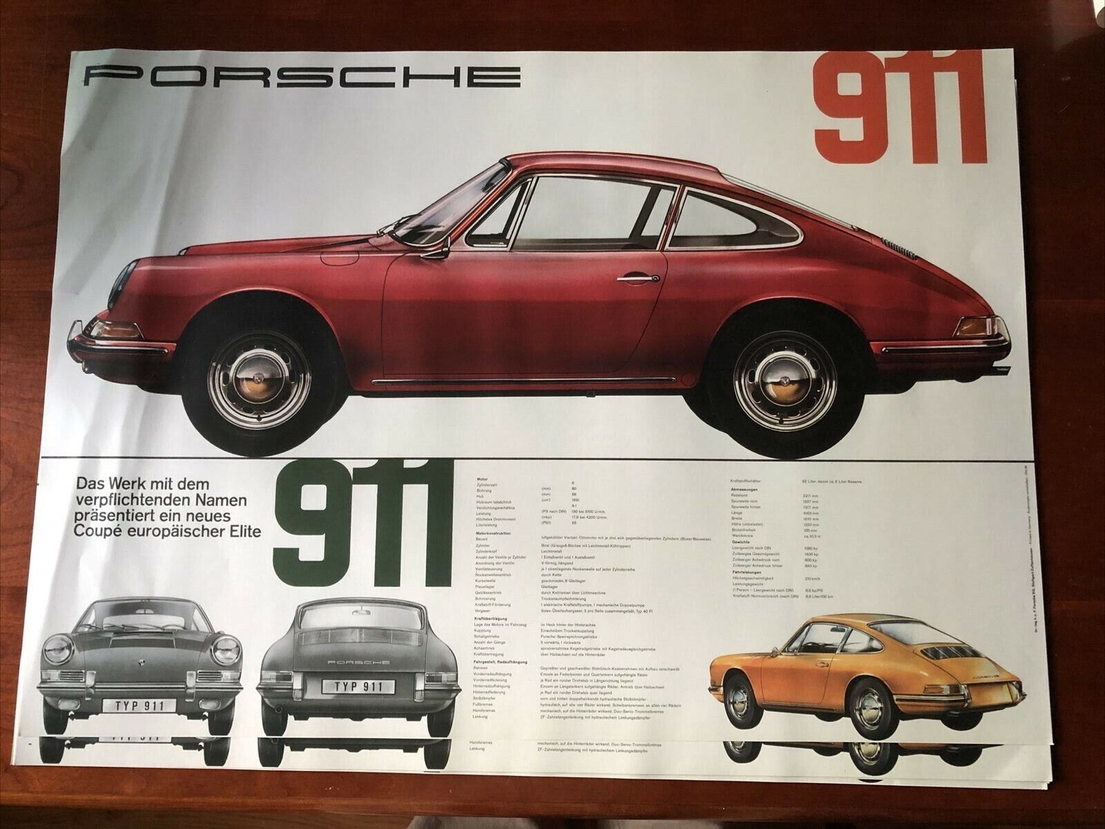 Awesome Early Porsche 911 Specs in Poster In German