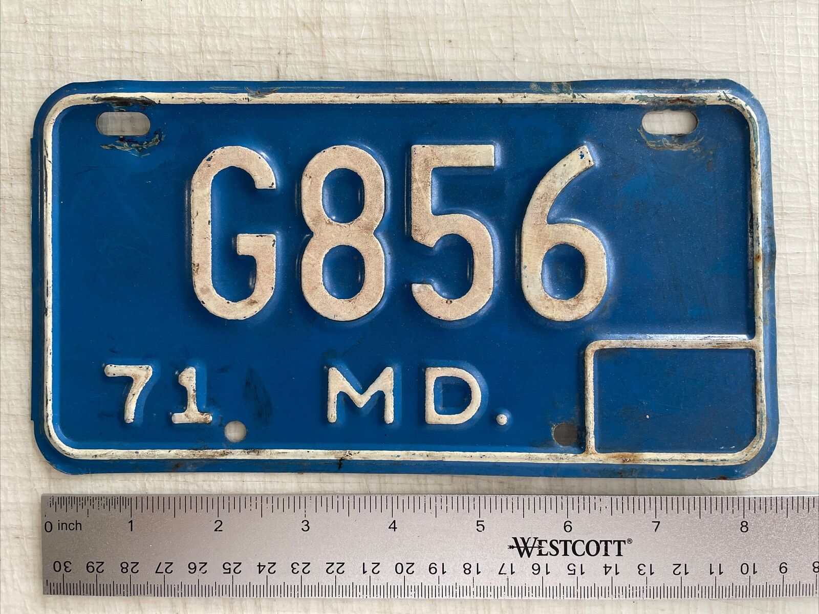 Vintage 1971 Maryland Motorcycle License Plate Tag G856