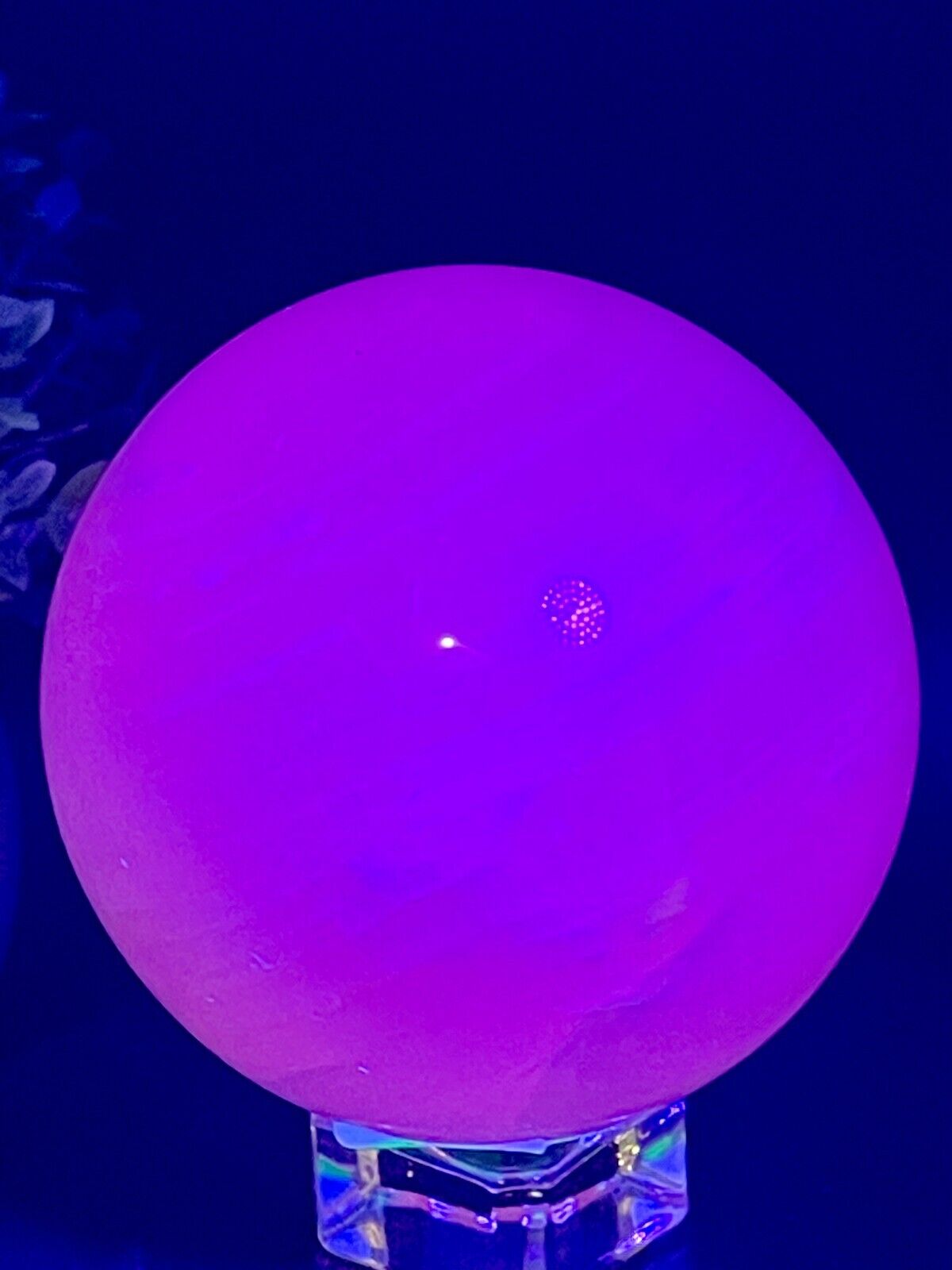1.05lbs Pink Mangano Calcite Sphere UV Reactive Crystal 69mm