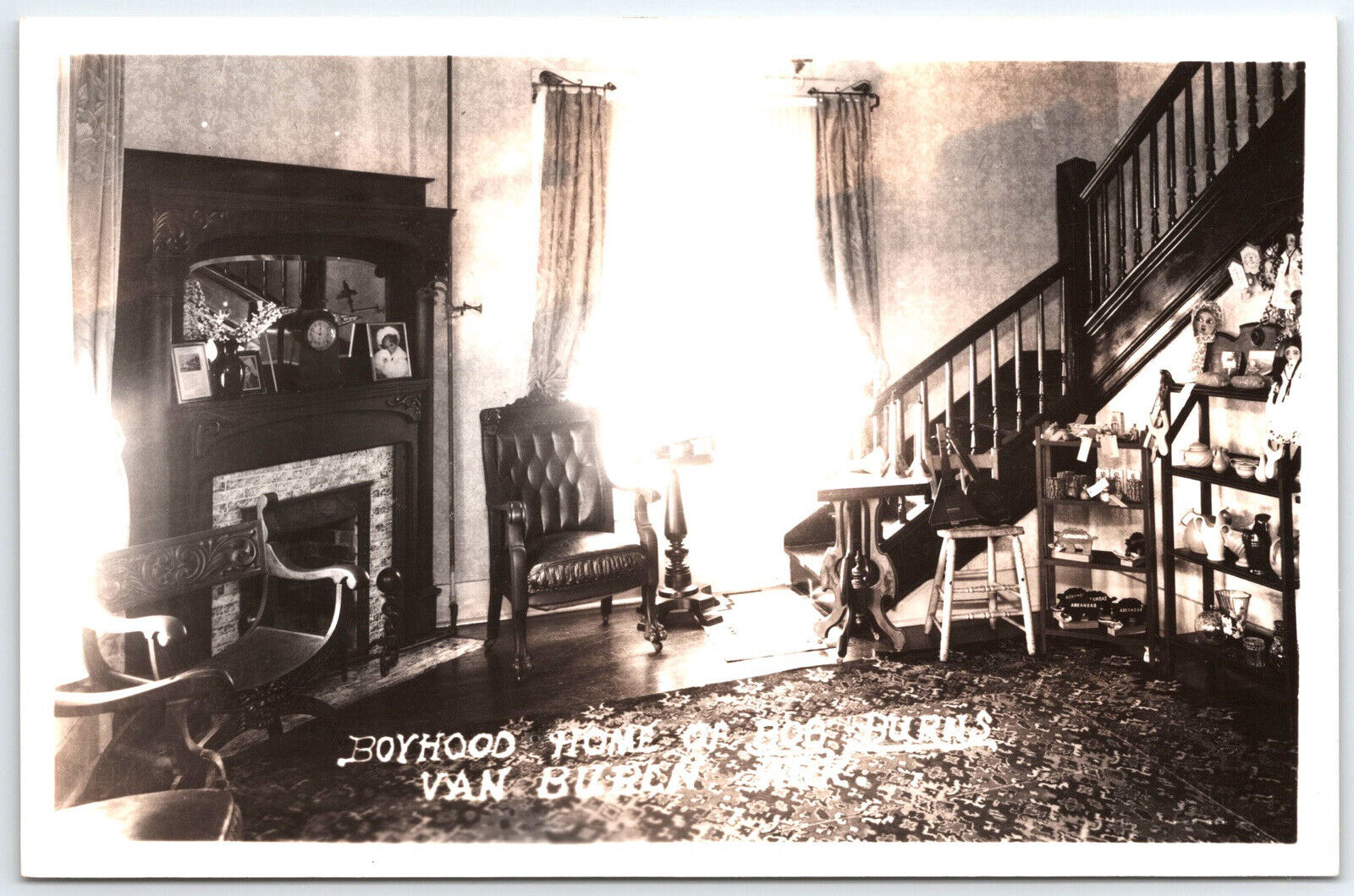 Vtg Postcard Photo RPPC B & W Interior Boyhood Home Bob Burns Van Buren AR 
