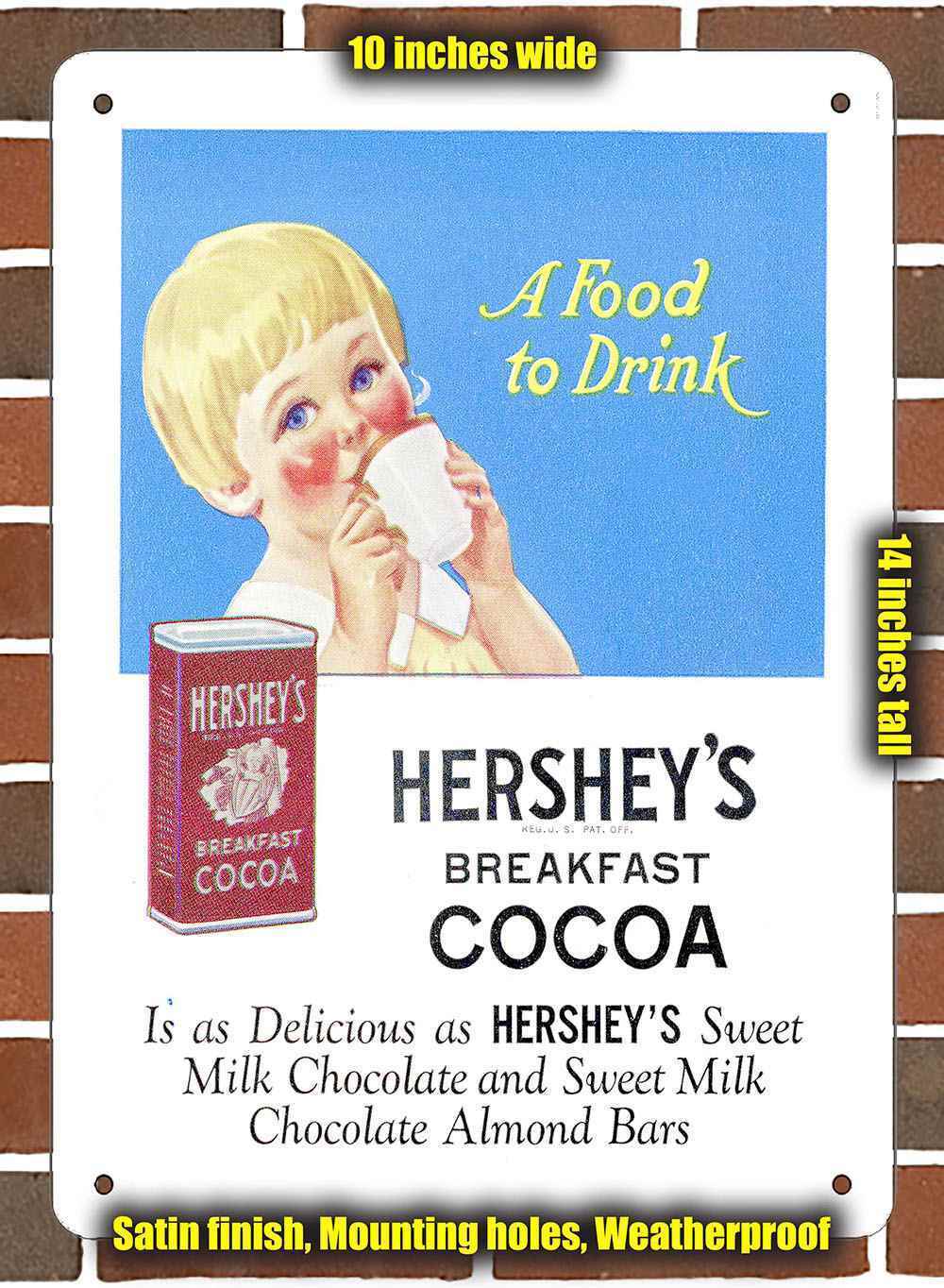 Metal Sign - 1926 Hershey\'s Breakfast Cocoa- 10x14 inches