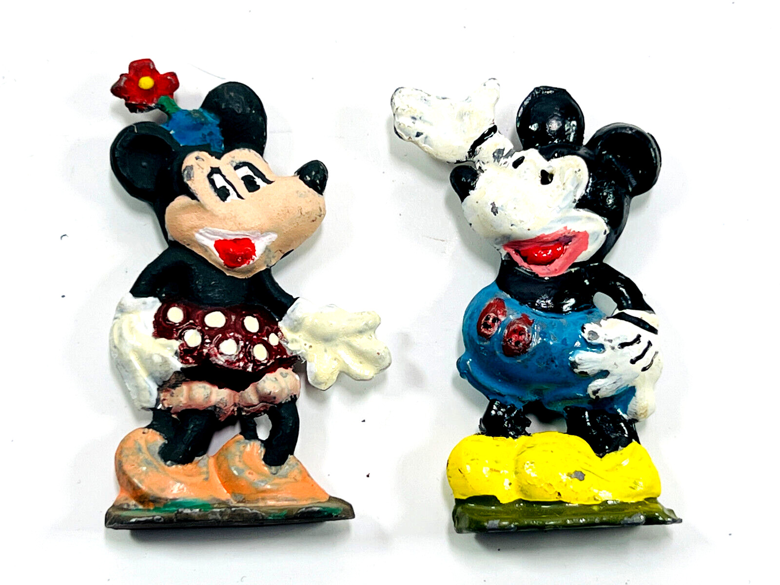vintage Walt Disney Mickey Mouse & Minnie Die Cast lead figures hand painted 