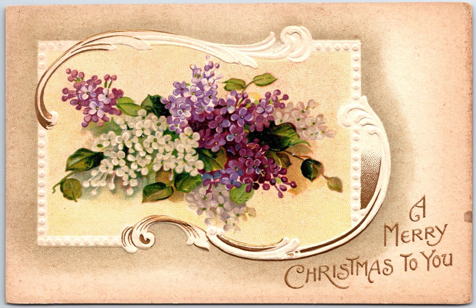 ANTIQUE ORNAMENTAL POSTCARD WITH CHRISTMAS GREETINGS (1910s - 1920s) Stock #G570