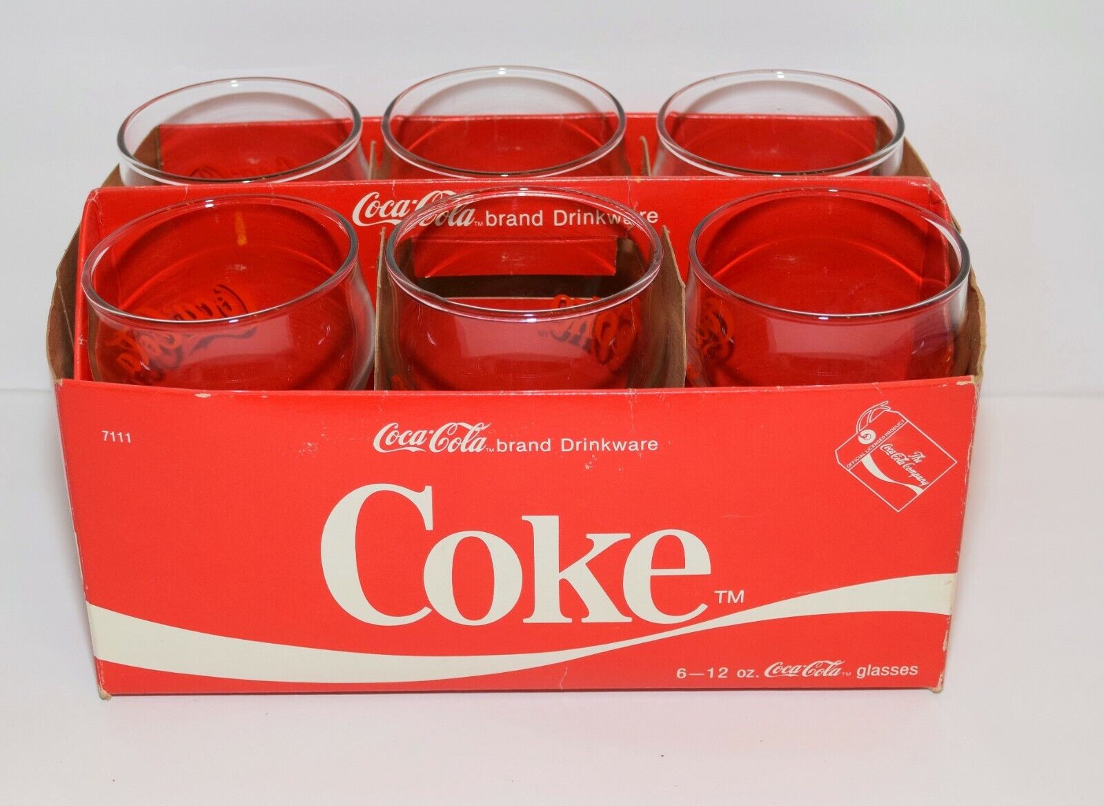 Vintage 1984 Coca-Cola Coke 5 inch Tall Glass With Red Letter Set of 6 Glasses