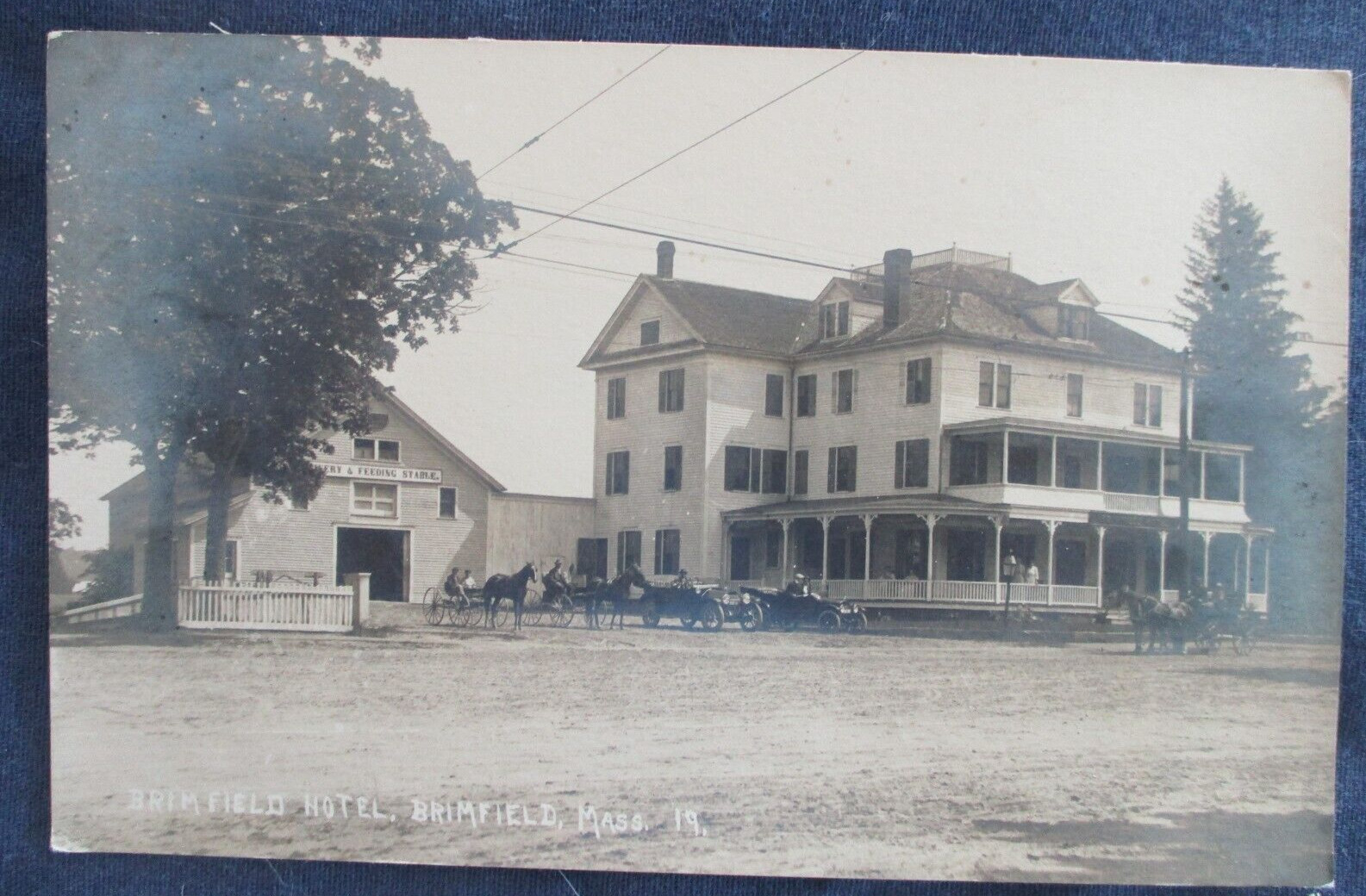 RP Brimfield Massachusetts Hotel & Livery Stable ca1920 Postcard