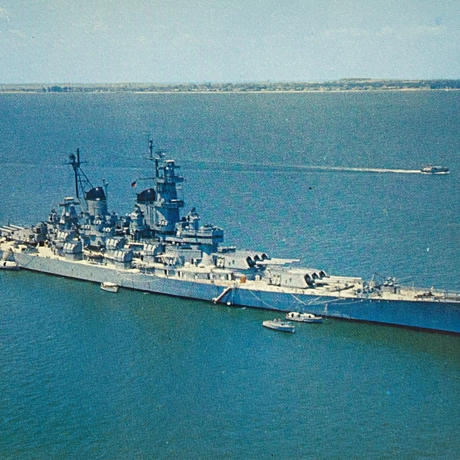 Battleship at Anchor Hampton Roads Norfolk Naval Base Chrome Postcard