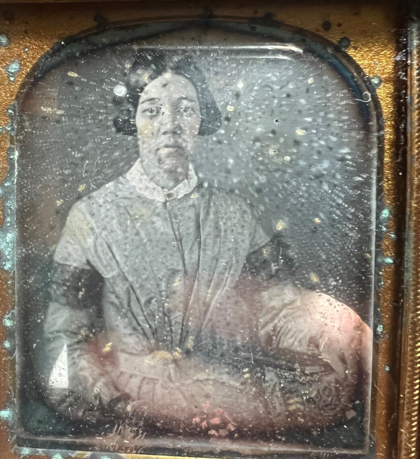 HTF 1850’S 9th Plate Daguerreotype African American Woman Lady Book Broach Look