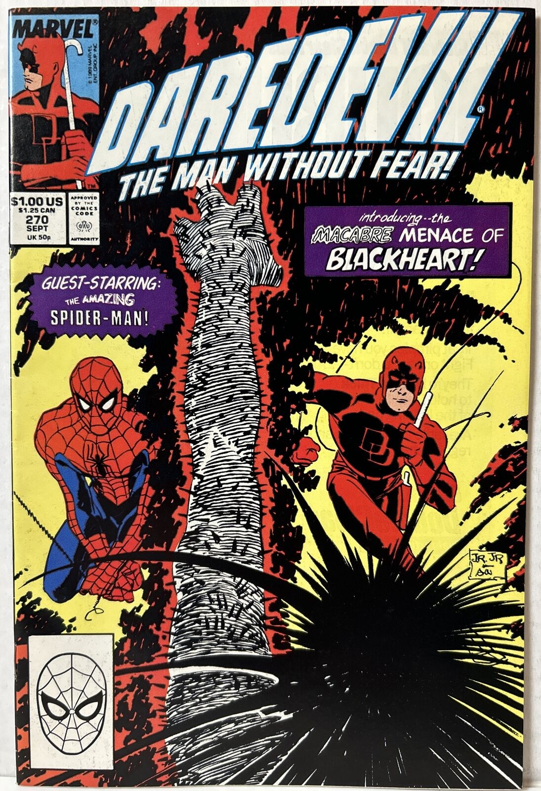 Daredevil Marvel #270 Sept 1989 Featuring Spiderman & introducing Blackheart VF