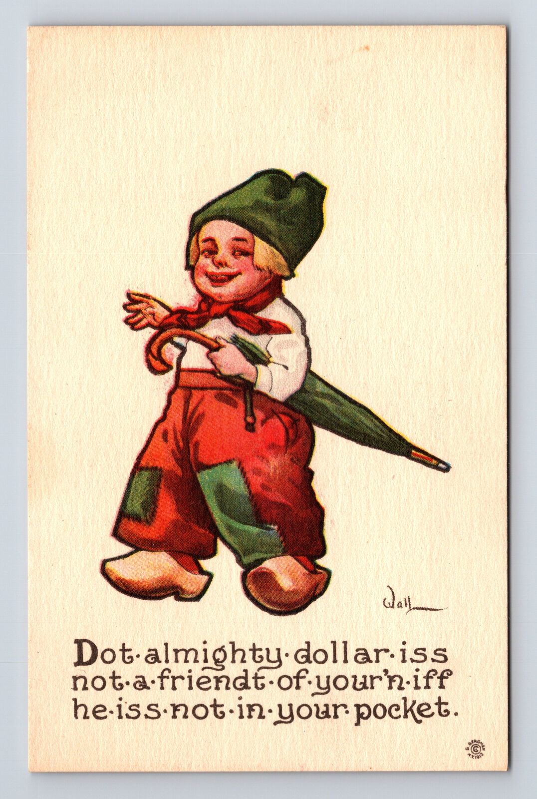 c1912 Artist Bernhardt Wall Dutch Kids Dot Almighty Dollar Postcard