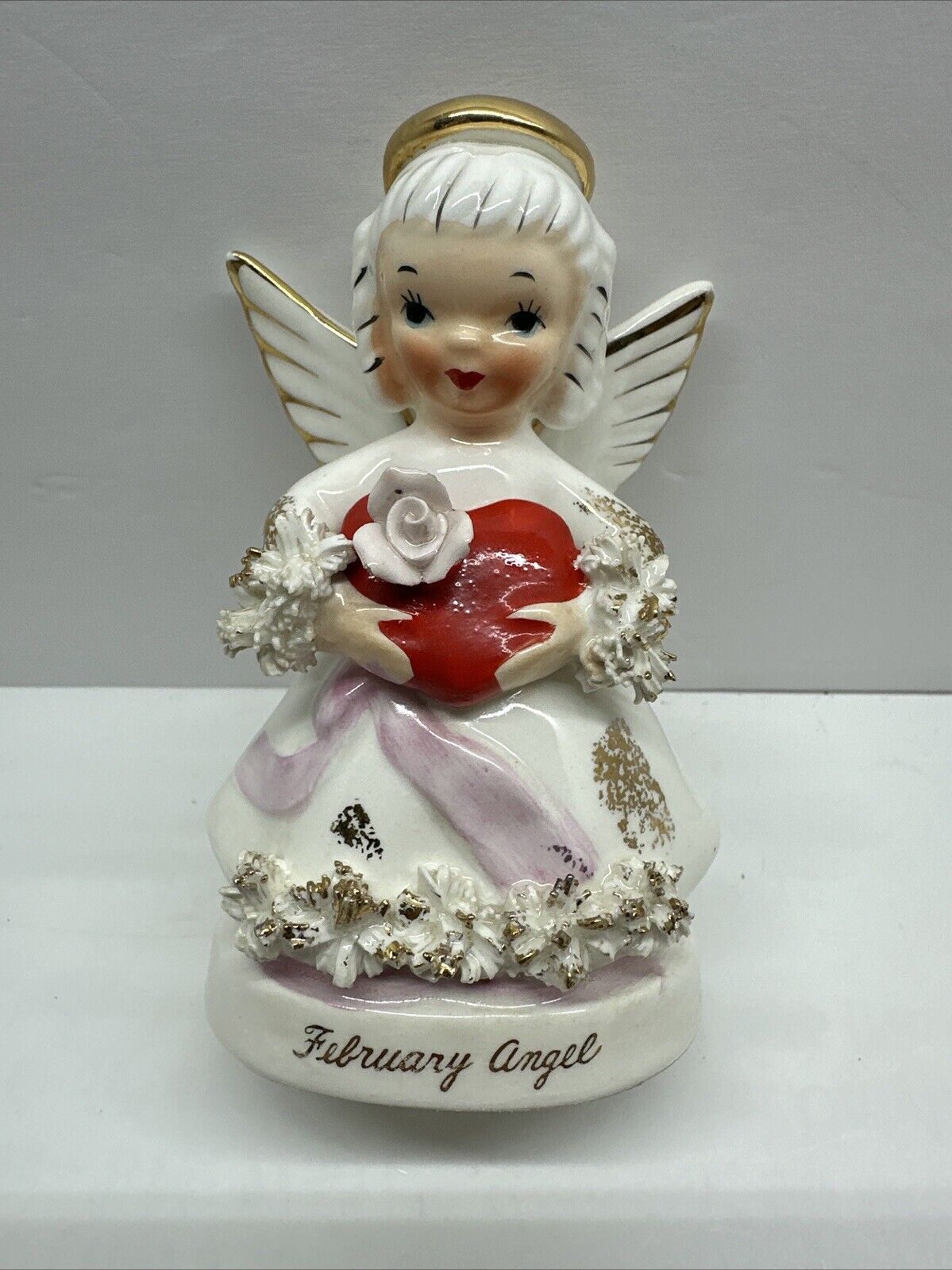 Vintage Napco February Birthday Valentines Day Hear Angel Figurine  1950\'s Japan