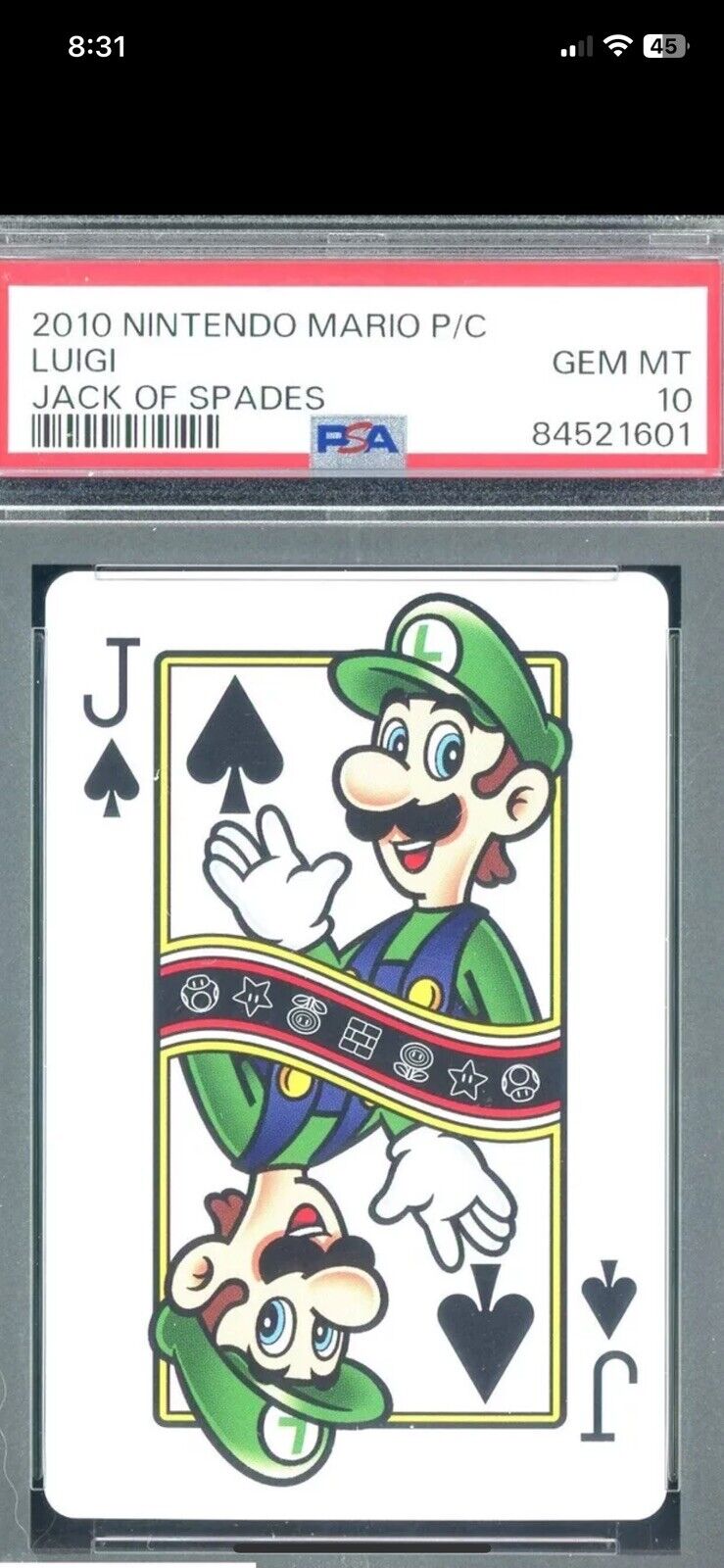 PSA 10 2010 Nintendo Mario Playing Card Jack Of Spades Luigi PSA 10 GEM LOW POP
