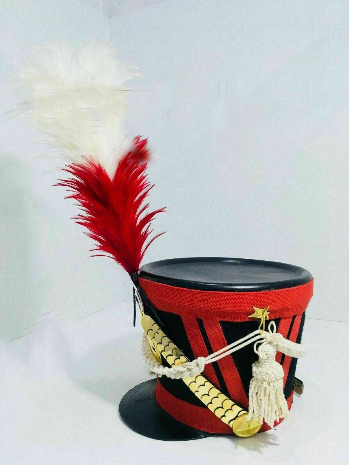  French Napoleonic Shako Helmet with Red Plume Halloween Gift  ASA