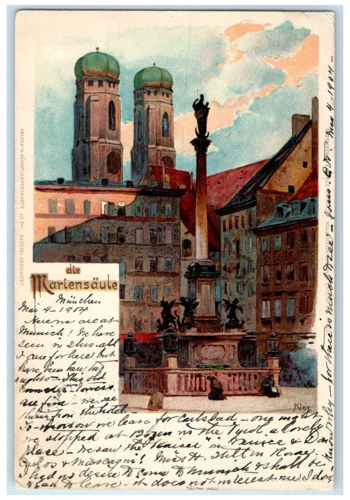 1904 Building View Die Mariensaule Munich Germany Posted Antique Postcard