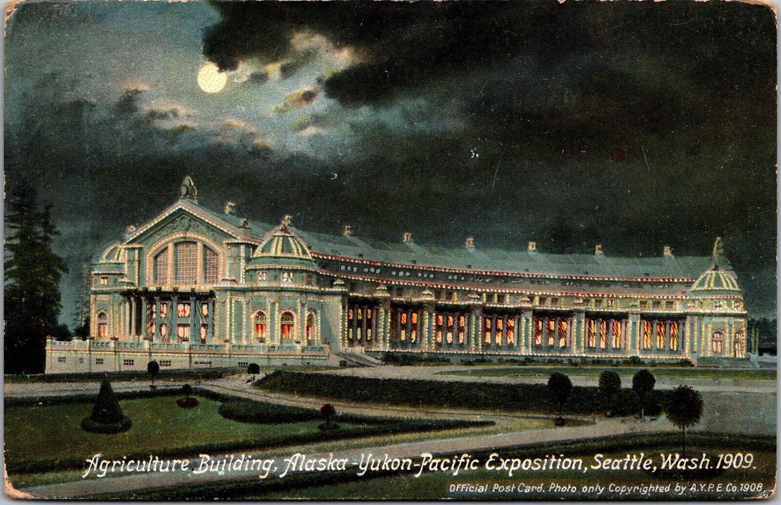 Seattle Wa~Agriculture Building~1909 Alaska/Yukon/Pacific Expo~Nightview~KB14