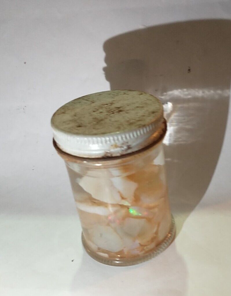 Vintage 50yr Old Opal Rough In Jar Good For Practice Cutting