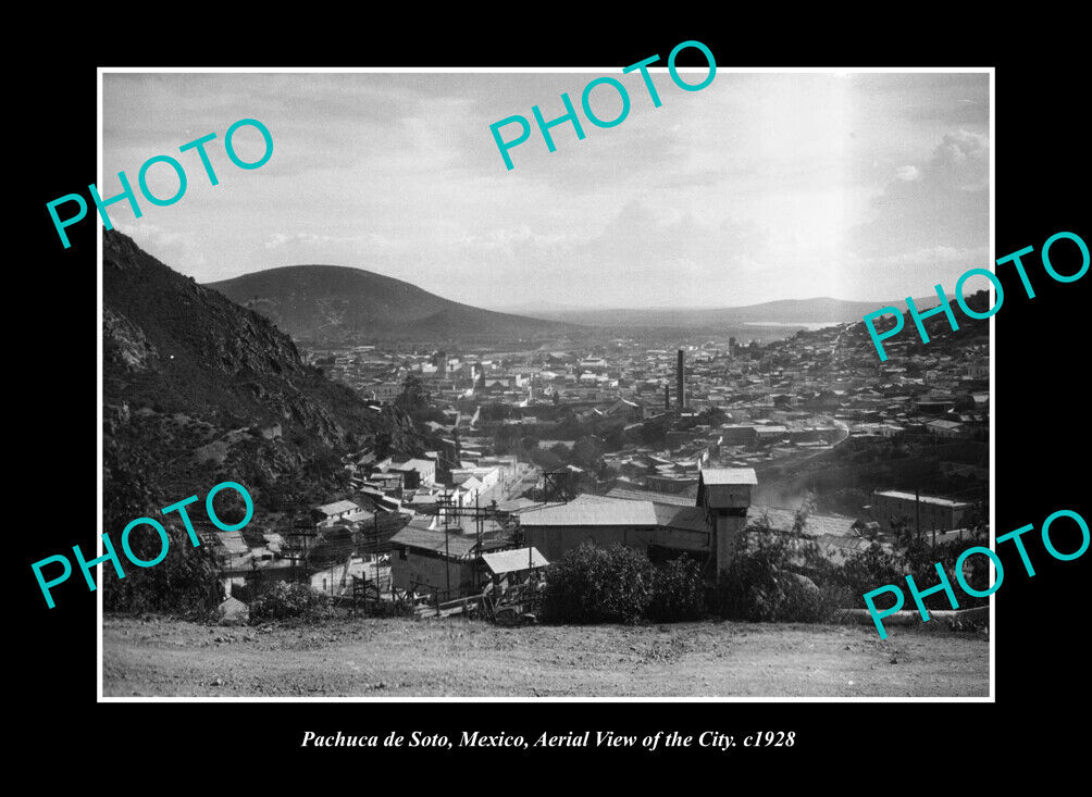 OLD LARGE HISTORIC PHOTO PACHUCA DE SOTO MEXICO, AERIAL VIEW OF CITY c1928