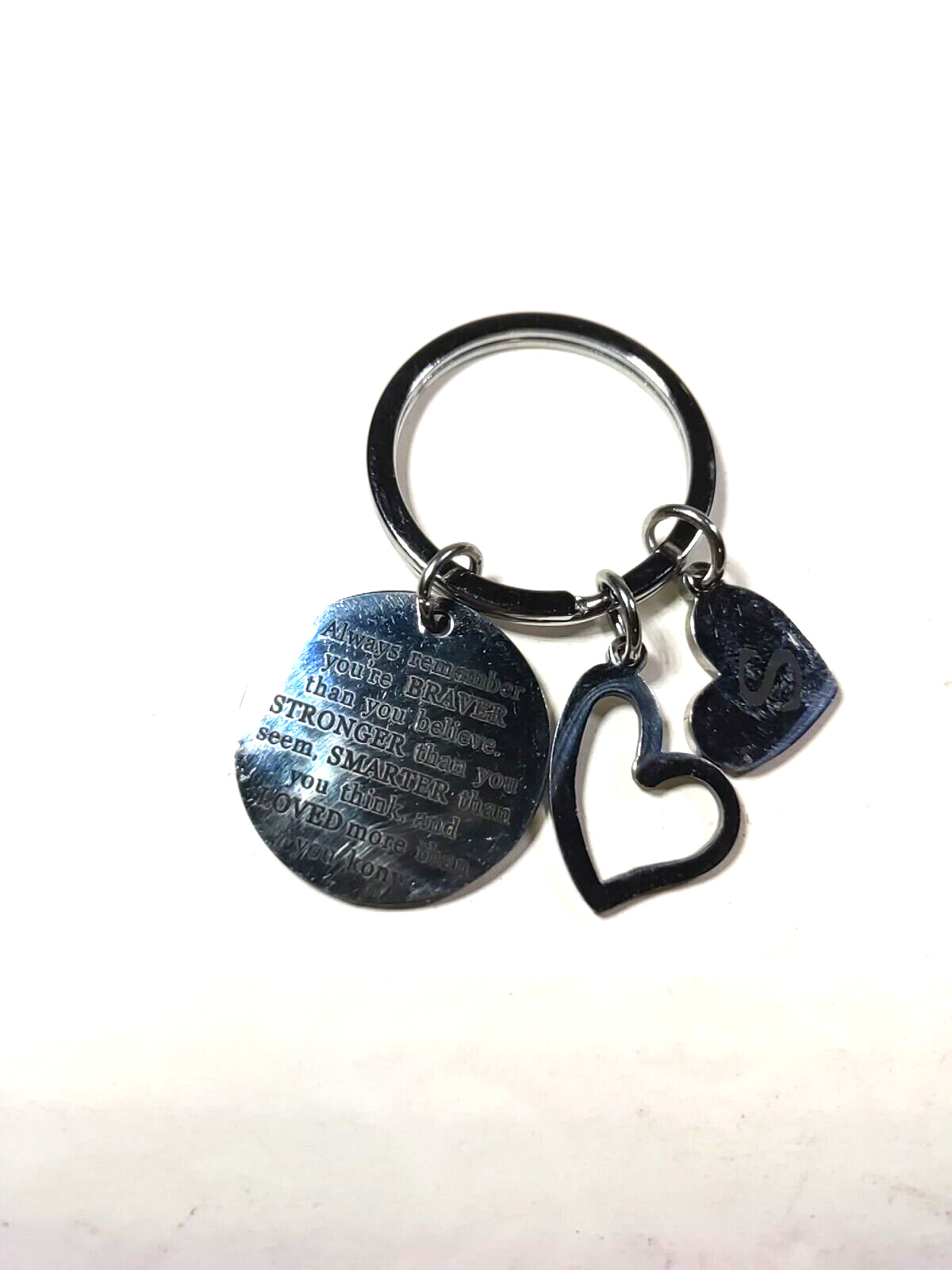 Always Remember Initial S Heart Silver Tone Keychain