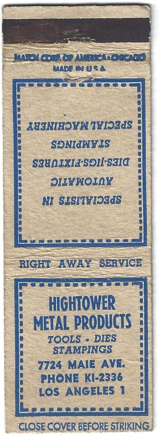 Los Angeles CALIFORNIA Matchbook Cover 💥 Hightower METAL Products