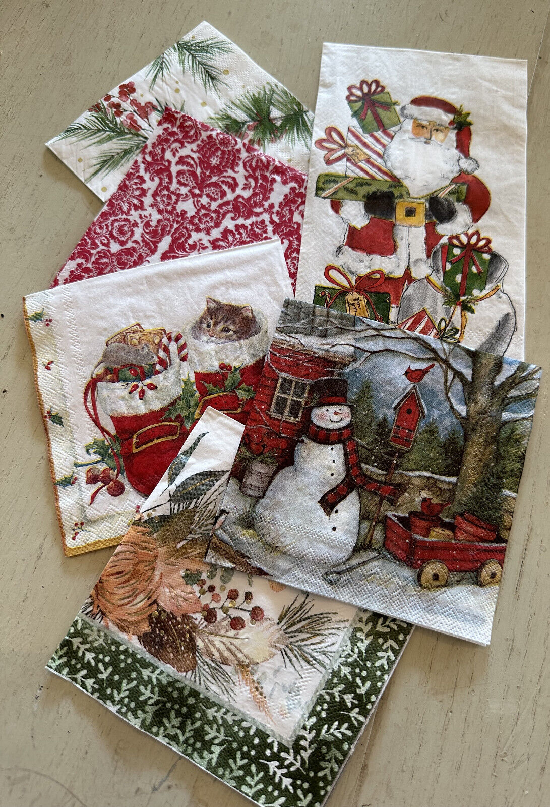 Set of 12 Christmas Holiday Napkins - Decoupage, Junk Journals - Various Designs