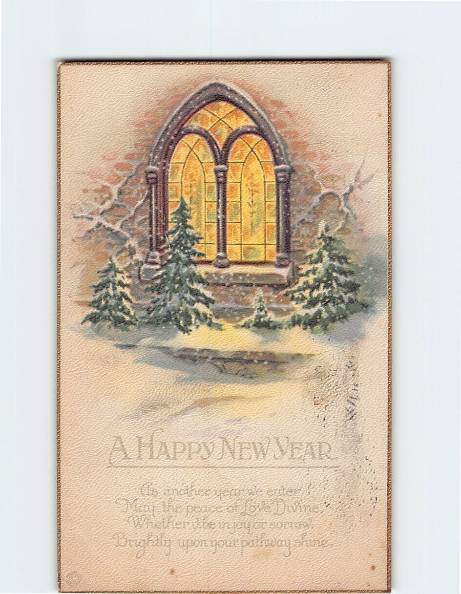 Postcard New Year Greeting Card with Poem and Window Trees Art Print