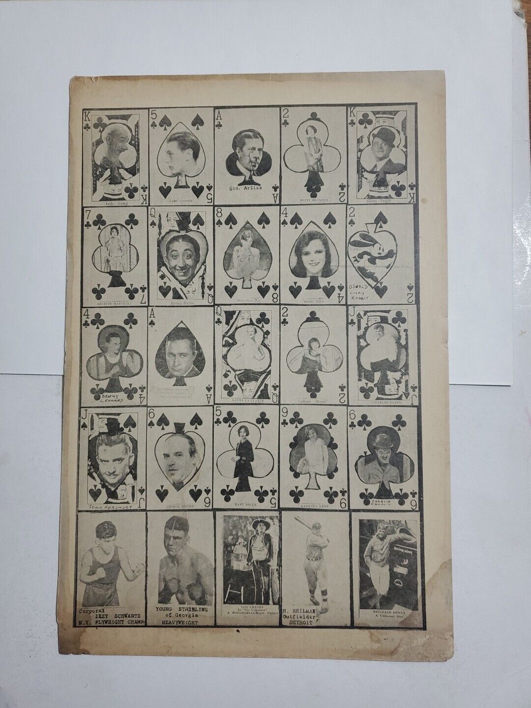 1928 W565 Strip Card Sheet Harry Heilman, Charlie Chaplin Plus more