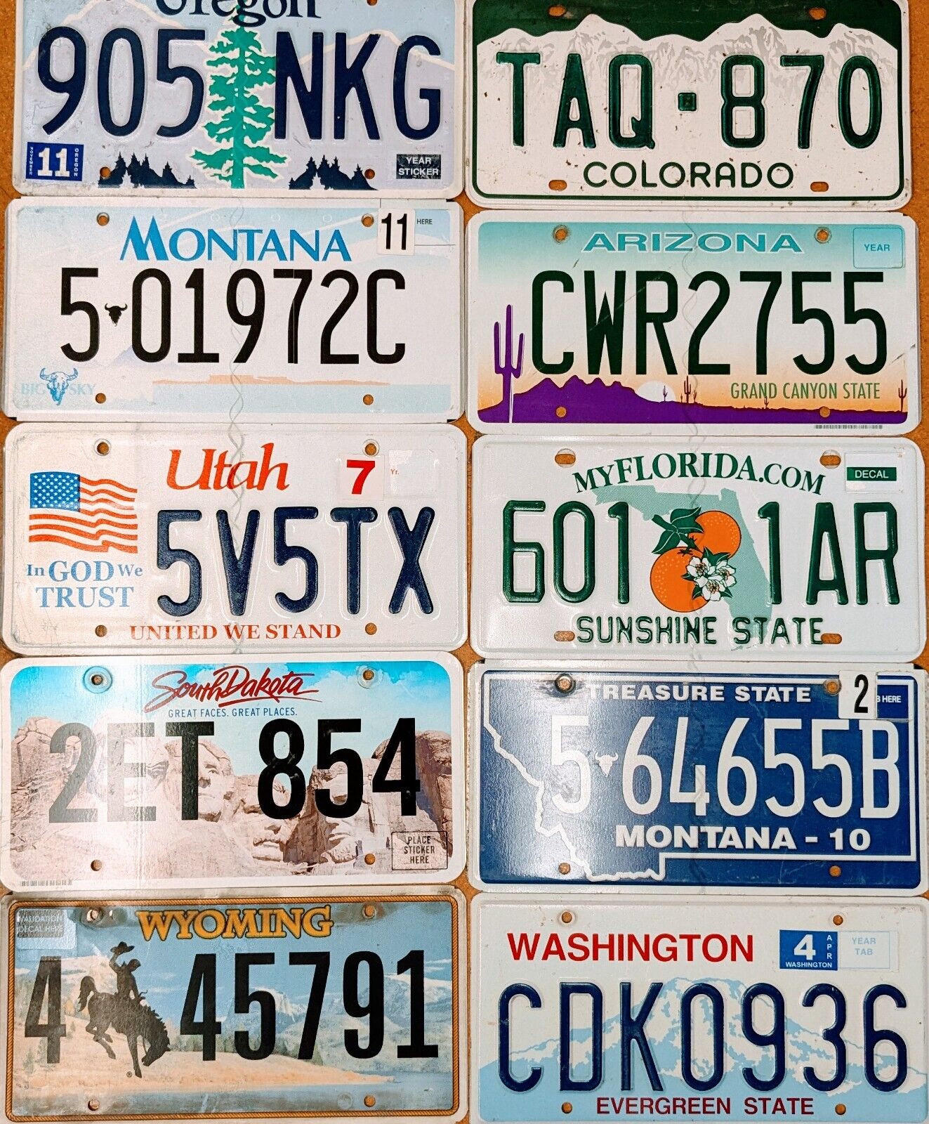 BULK LOT of 10 mixed states License Plates NICE QUALITY