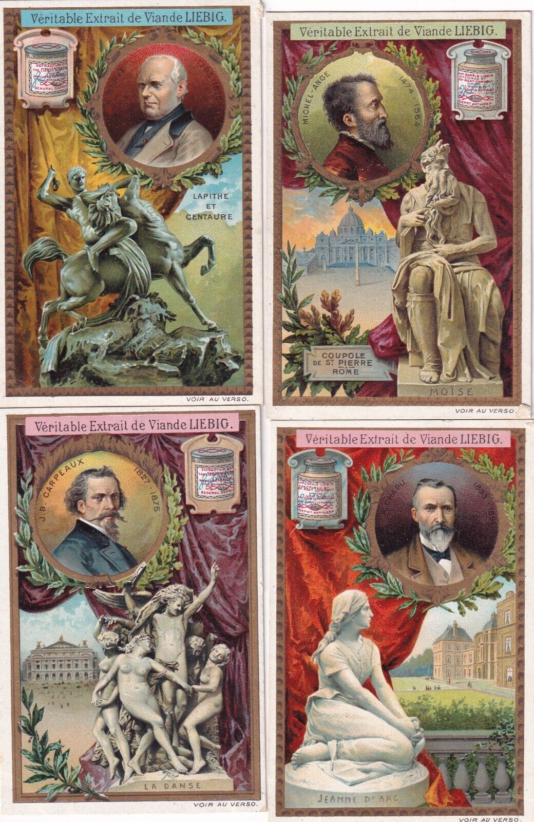Liebig S838 6 cards Famous Sculptors and their Masterpieces (pub.Paris lang.Fren