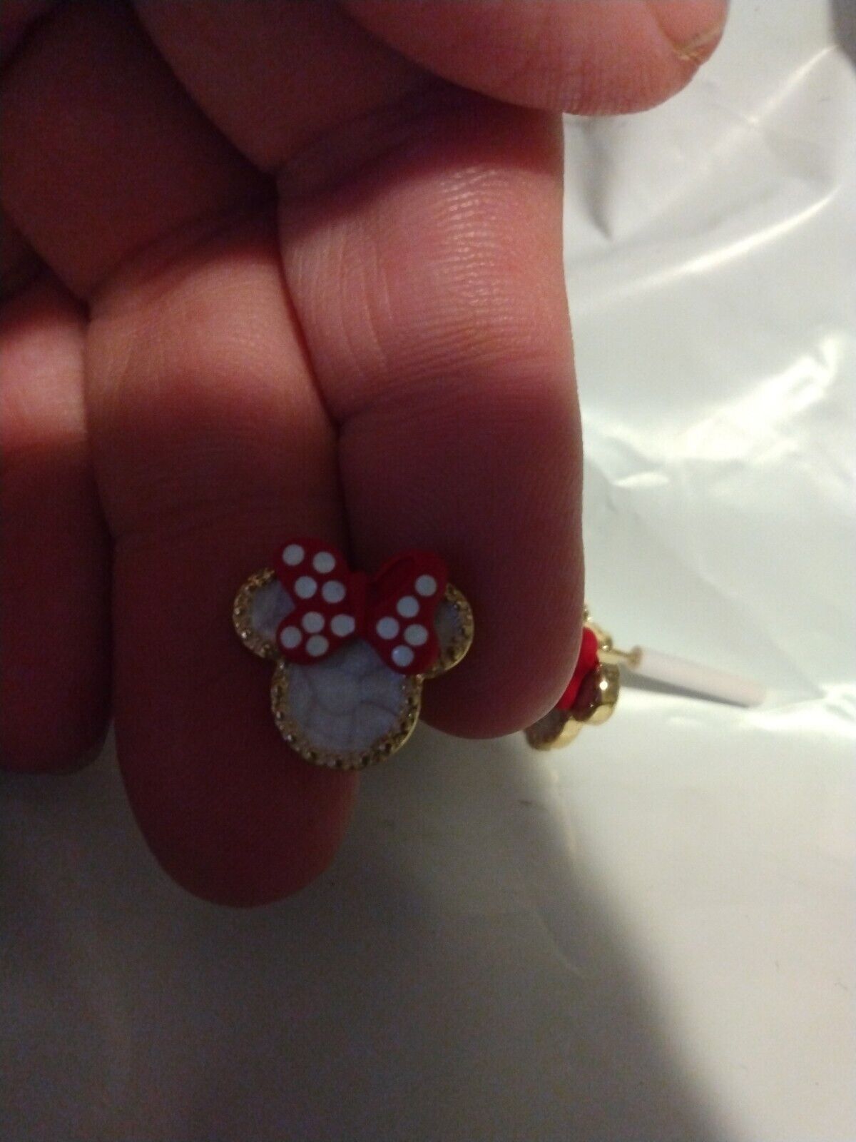minnie mouse Enamel Earrings with Red And White Polkadot Bows