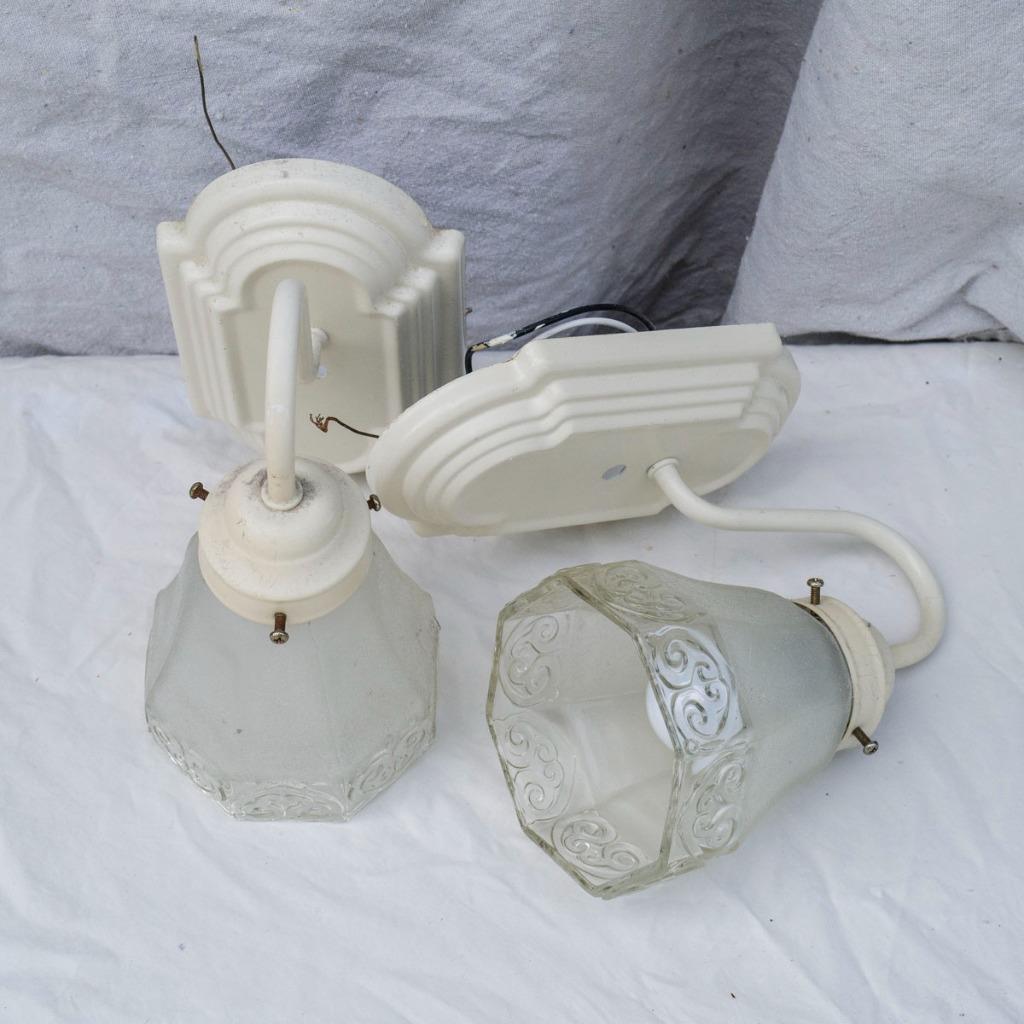 Pair of Wall Sconce White Lamp Frosted Shade